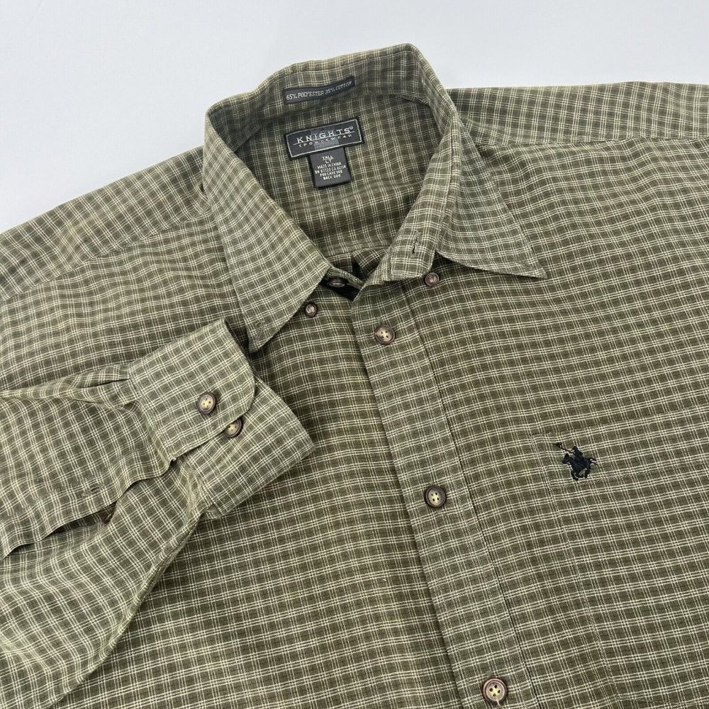 Knights Sportswear Large Tall Hunter Green Plaid Longsleeve Button Up
